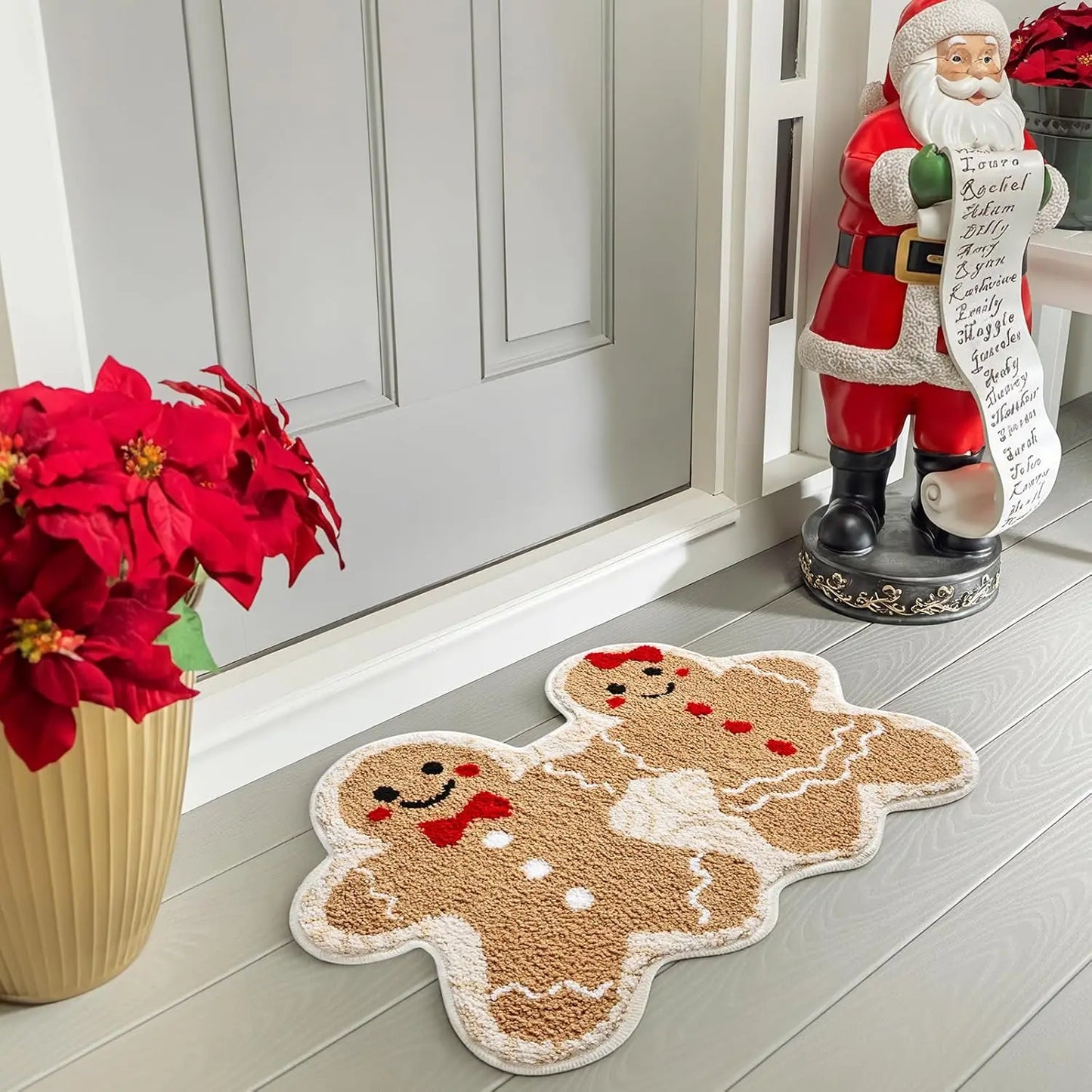 Christmas Gingerbread Man Floor Mat for Holiday Room Decoration Soft Bath Floor