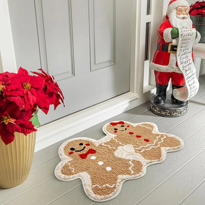 Christmas Gingerbread Man Floor Mat for Holiday Room Decoration Soft Bath Floor