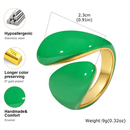 Chunky Open Twist Stackable Rings for Women, Blue Geometric Bold Enamel Crossover Statement Ring Band Waterproof