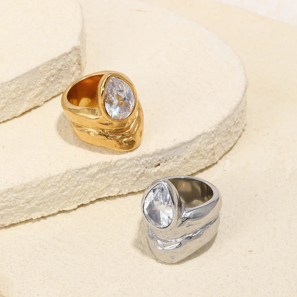 Stainless Steel Trendy Statement Double-layer Water Droplet Zircon Gold Plated Tarnish Free For Jewelry Decoration