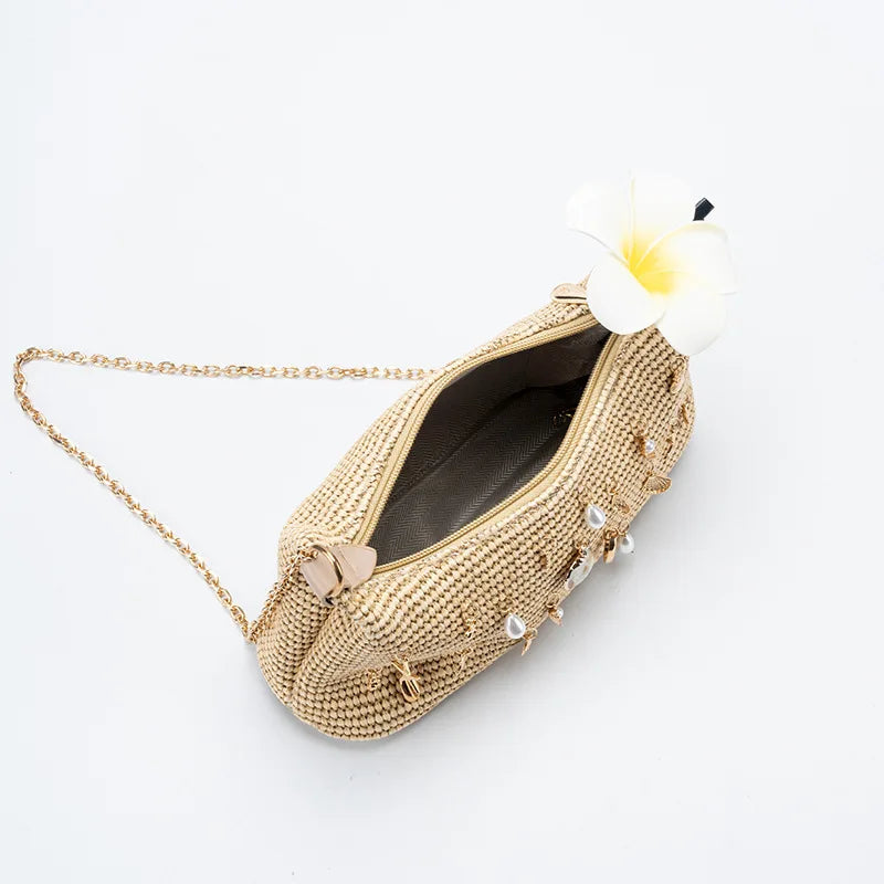 Fashion Shell Women Shoulder Bag Paper Rope Crochet Straw Bags for Women
