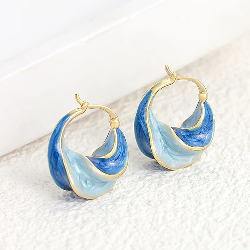 Elegant Metal Blue Clip On Twisted Hoop Earrings For Women