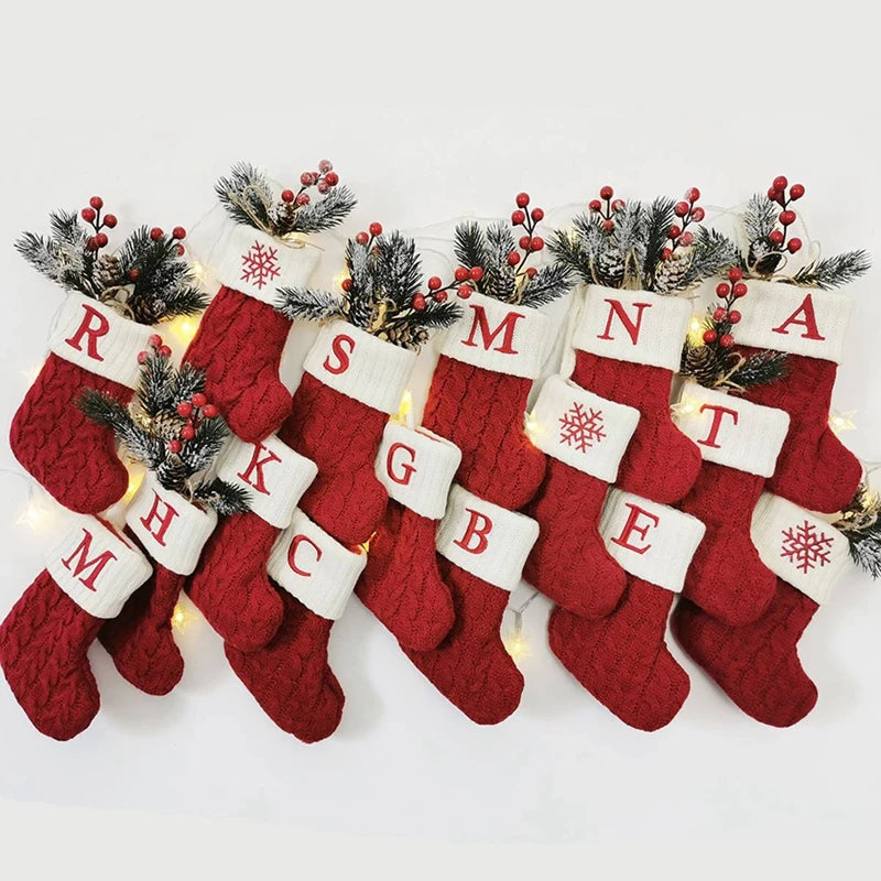 Christmas Socks Knitting Snowflake Letter Stocking Christmas Decoration 2025 For Home