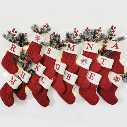 Christmas Socks Knitting Snowflake Letter Stocking Christmas Decoration 2025 For Home