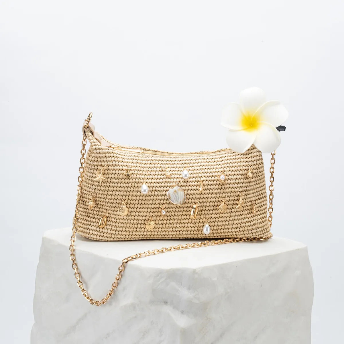 Fashion Shell Women Shoulder Bag Paper Rope Crochet Straw Bags for Women