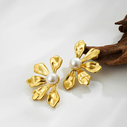 Elegant Stainless Gold Plated Pearl Steel Earrings for Women