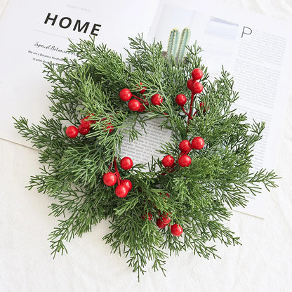 1 Christmas Wreath Candle Holder Fir Leaf & Red Berry Wreath