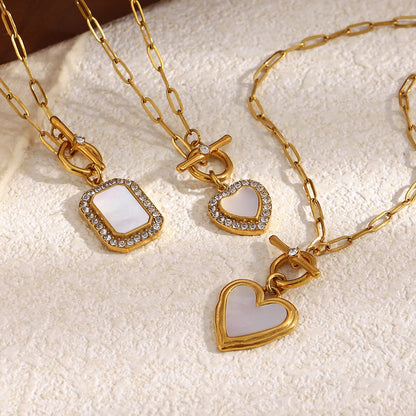 Heart Pendant OT Clasp Necklace 18K Gold Plated Stainless Steel Necklace For Women Vintage Hypoallergenic Jewelry