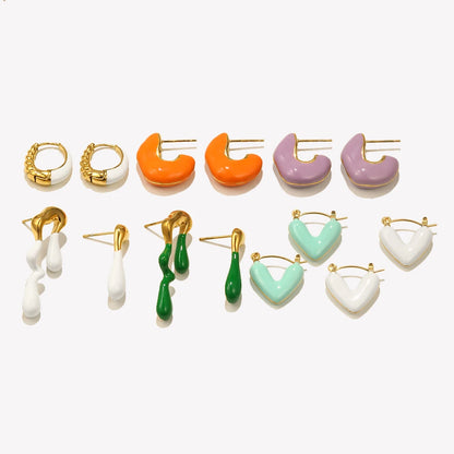 Enamel Asymetric Love Twisted Earrings Colorful 18K Gold Plated  316L Stainless Steel Ear Jewelry
