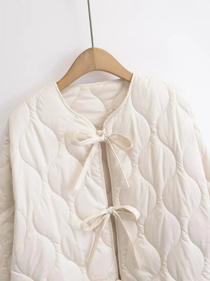 Elegant Casual and versatile neck bow Tie cotton Jacket For Women