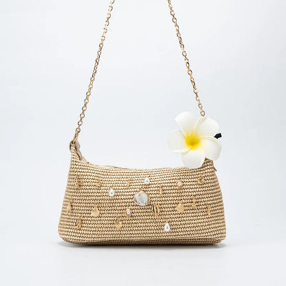 Fashion Shell Women Shoulder Bag Paper Rope Crochet Straw Bags for Women