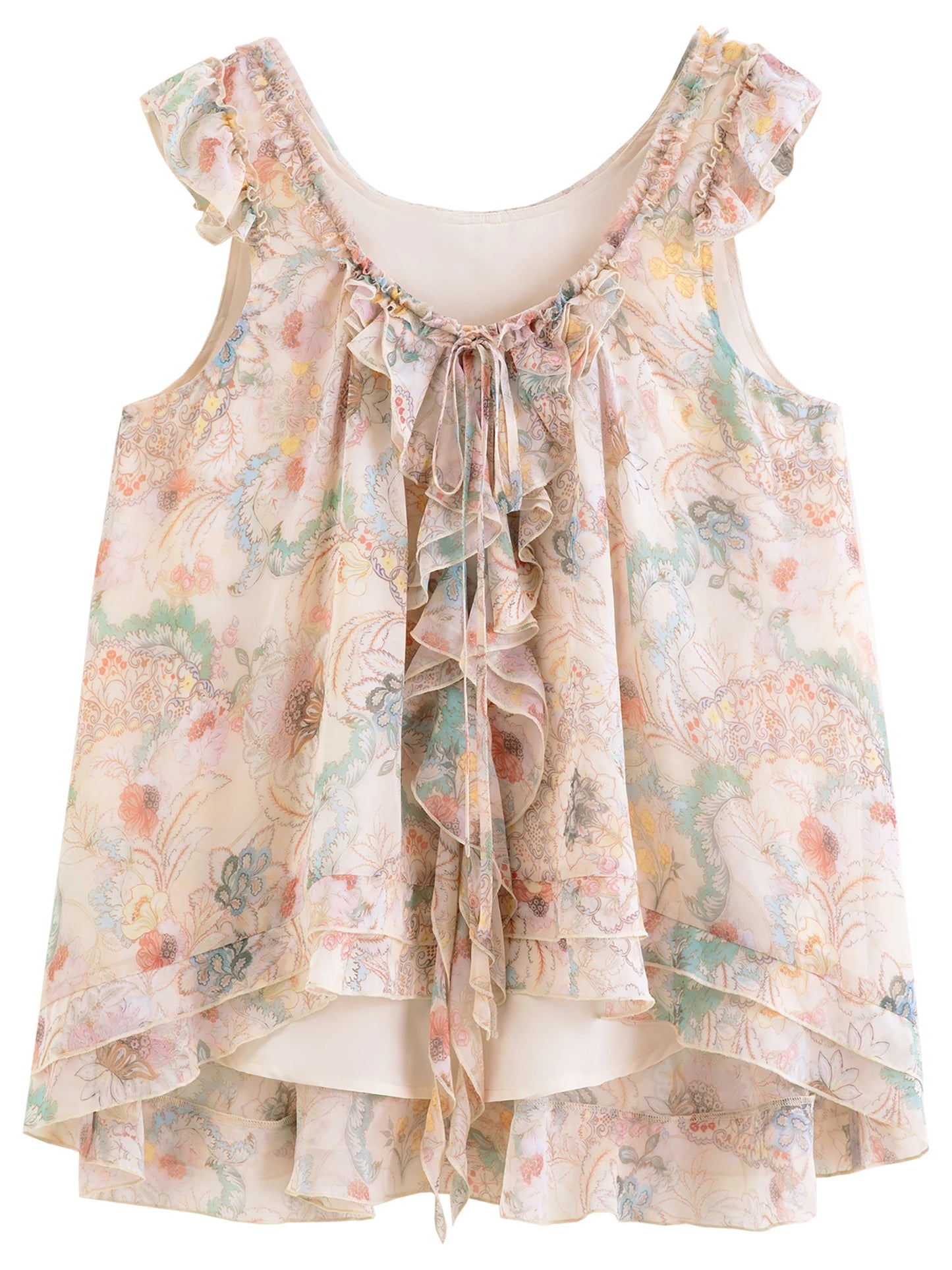 Women's French-Inspired Romantic V-Neck Self-Tie Blouse Ruffle Trim & Matching Separate for Daily