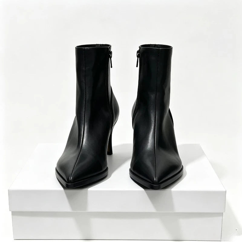 Women Short Boots Black Pointed Toe