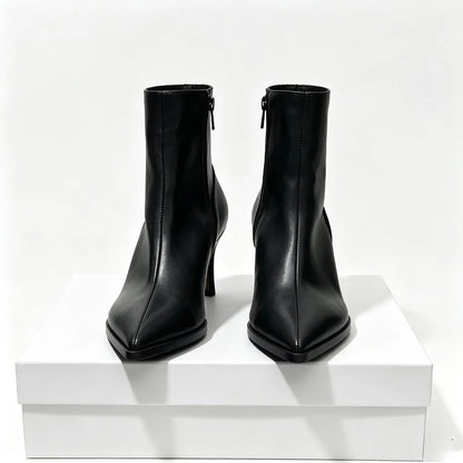 Women Short Boots Black Pointed Toe